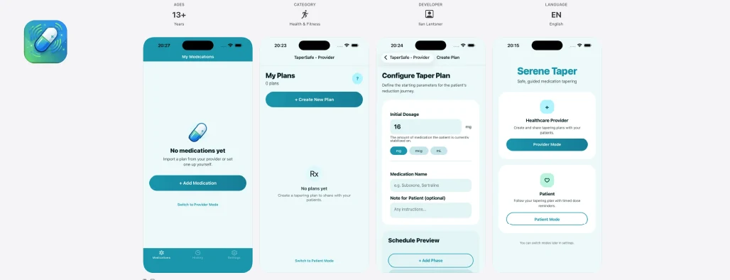 TaperSafe patient home screen